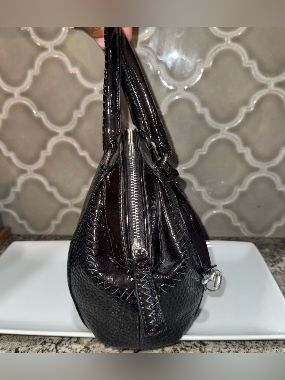 Brighton Black Embellished Satchel Jeweled Rhinestone Floral Handbag - Picture 3 of 11